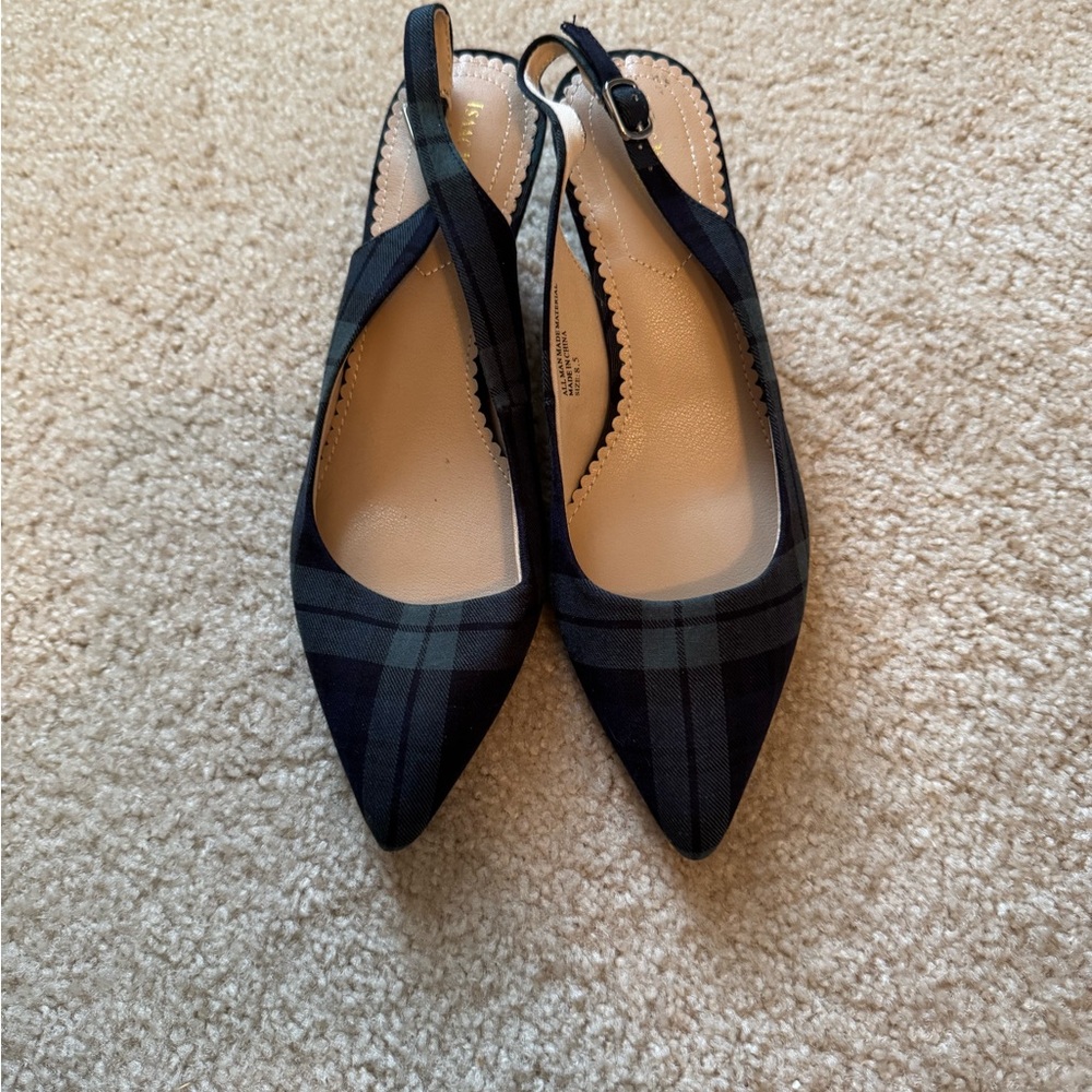 Isaac Mizrahi Navy and Green Plaid Kitten Heels with Slingbacks